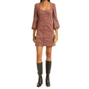 Veronica Beard Women’s XL Ranja Corduroy Mini Dress Brown Floral 3/4 Puff Sleeve